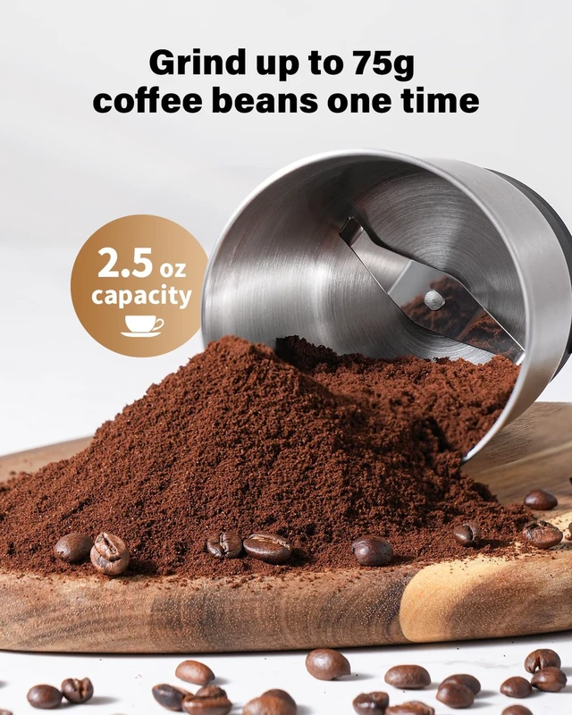 Alt view image 3 of 7 - Electric Coffee Grinder, 2.5 oz Blade, 2 Bowls, Black | Two removable bowls, dry 2-blade and wet 4-blade cups, 200W motor, scoop and brush