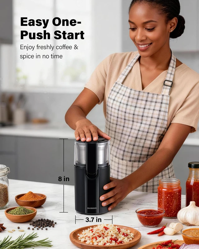 Alt view image 6 of 7 - Electric Coffee Grinder, 2.5 oz Blade, 2 Bowls, Black | Two removable bowls, dry 2-blade and wet 4-blade cups, 200W motor, scoop and brush