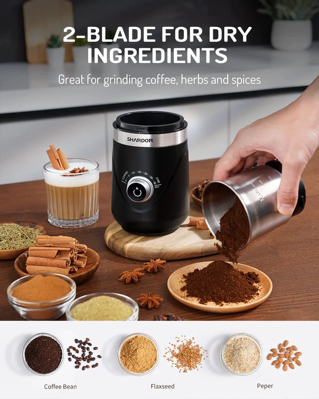 Alt view image 3 of 6 - Electric Super Silent Blade Coffee Grinder, Timed Grind Control Rotary Knob, Adjustable Coarse to Fine for Coffee Beans, Spices & Herbs, with 2 Removable Stainless Steel Bowls, Black