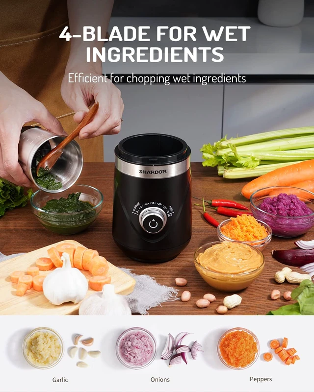 Alt view image 4 of 6 - Electric Super Silent Blade Coffee Grinder, Timed Grind Control Rotary Knob, Adjustable Coarse to Fine for Coffee Beans, Spices & Herbs, with 2 Removable Stainless Steel Bowls, Black
