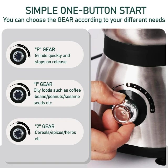 Alt view image 5 of 6 - Electric Grinder for Kitchen, 500W Spice Grinder for Coffee & Grains | Features 3 stainless steel blades and a detachable bowl for spices, coffee, beans, grains, nuts, and herbs.