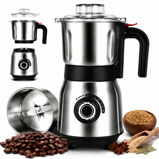 Main image of Electric Spice,Coffee and Nut Grinders for Kitchen | 3 Stainless Steel Blades, 1 Filter, 1 Brush - 500W Grinder for Kitchen Dry Use