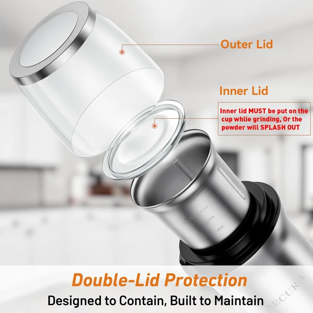 Alt view image 2 of 7 - Electric Coffee and Spice Grinder, 2 Removable Bowls, Stainless | 2 Stainless Steel Blades Removable Bowls, For Spice, Coffee Bean, Dry and Wet Ingredients Grinding