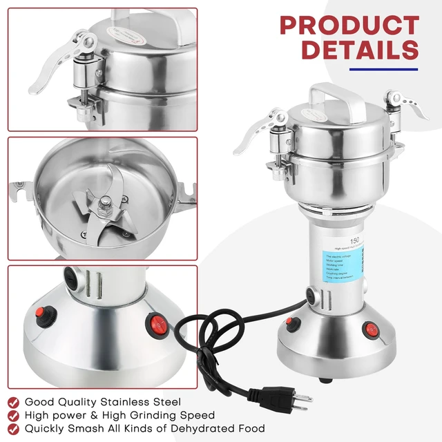 Alt view image 3 of 6 - High Speed 150g Electric Grain Mill Machine Spice Herb Grinder 750W | 70-300 Mesh 28000RPM Stainless Steel Commercial Grade for Kitchen Herb Spice Pepper Coffee