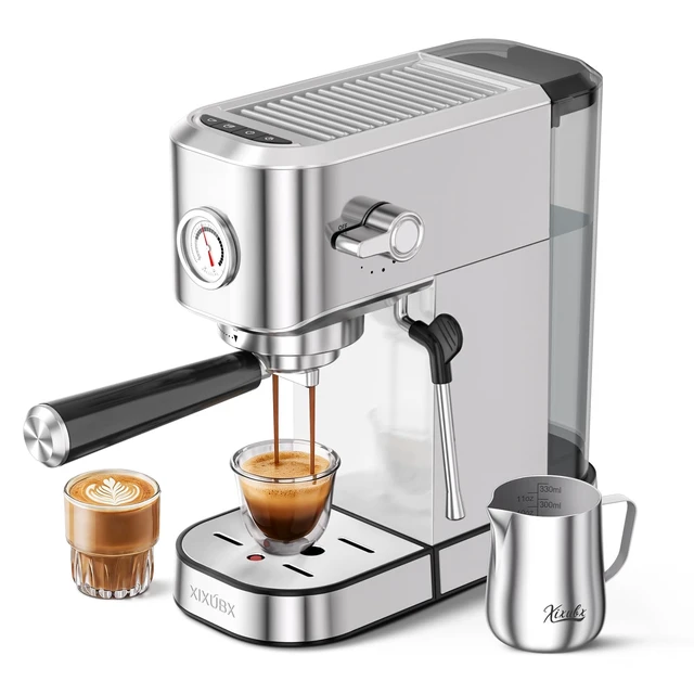 Main image of Espresso Machine with Milk Frother for Cappuccino & Latte, Sliver | 20-Bar Pump, Built-in Pressure Gauge, Powerful Steam Wand, Milk Frothing Pitcher, 42 oz Removable Water Tank, Stainless Steel