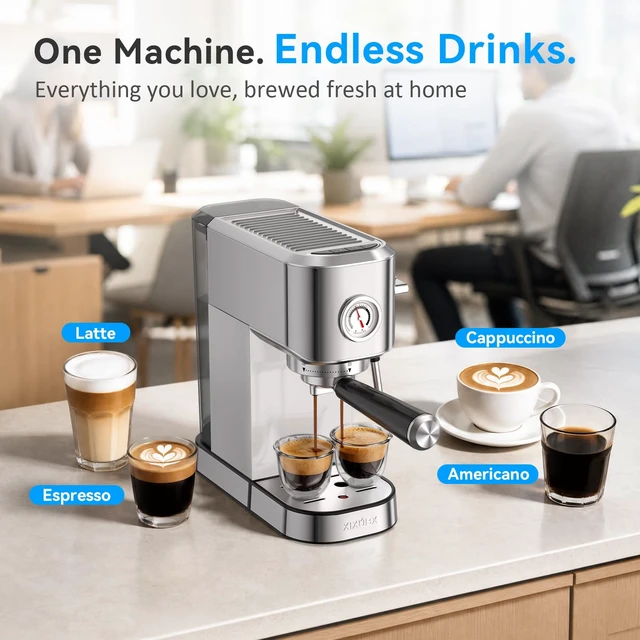 Alt view image 7 of 7 - Espresso Machine with Milk Frother for Cappuccino & Latte, Sliver | 20-Bar Pump, Built-in Pressure Gauge, Powerful Steam Wand, Milk Frothing Pitcher, 42 oz Removable Water Tank, Stainless Steel