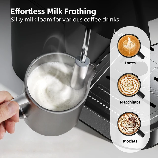 Alt view image 2 of 7 - 3.5Bar Espreeso Machine 4-Cup Compact Coffee Maker 800W Black | Beginner-friendly Espresso Maker with Milk Frother, Fast Brewing, Easy Operation for Home Espresso, Latte and Cappuccino