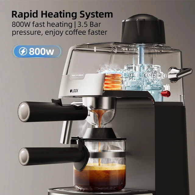 Alt view image 4 of 7 - 3.5Bar Espreeso Machine 4-Cup Compact Coffee Maker 800W Black | Beginner-friendly Espresso Maker with Milk Frother, Fast Brewing, Easy Operation for Home Espresso, Latte and Cappuccino