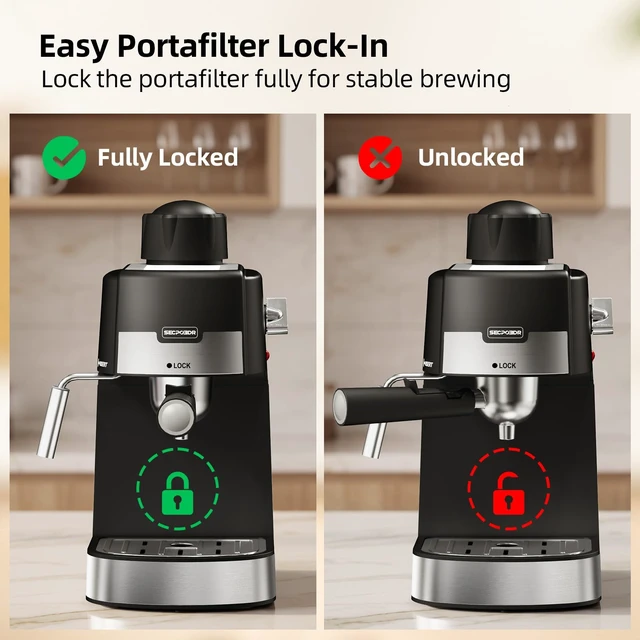Alt view image 5 of 7 - 3.5Bar Espreeso Machine 4-Cup Compact Coffee Maker 800W Black | Beginner-friendly Espresso Maker with Milk Frother, Fast Brewing, Easy Operation for Home Espresso, Latte and Cappuccino