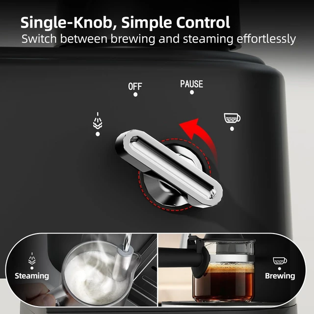 Alt view image 7 of 7 - 3.5Bar Espreeso Machine 4-Cup Compact Coffee Maker 800W Black | Beginner-friendly Espresso Maker with Milk Frother, Fast Brewing, Easy Operation for Home Espresso, Latte and Cappuccino