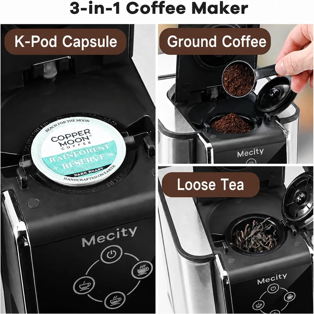 Alt view image 4 of 7 - Coffee Maker 3 in 1 Single Serve Coffee Machine, Compatible with K cup Capsules, Instant Coffee Pot, Tea maker, 6,8,10 Oz Cup, Removable 50 Oz Water Reservoir, 120V 1150W