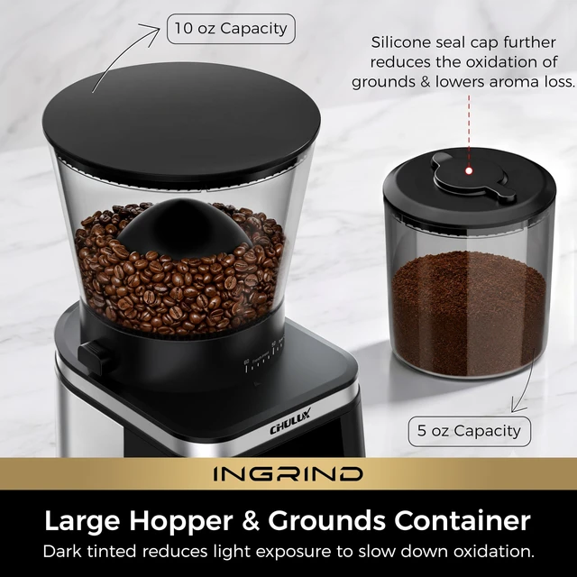 Alt view image 7 of 7 - InGrind Conical Burr Electric Coffee Grinder with 60 Grind Settings | Professional Anti-Static Module, 3 Smart Grind Modes, One-Touch Grinding for Espresso Moka Drip, Stainless Steel Conical Burr