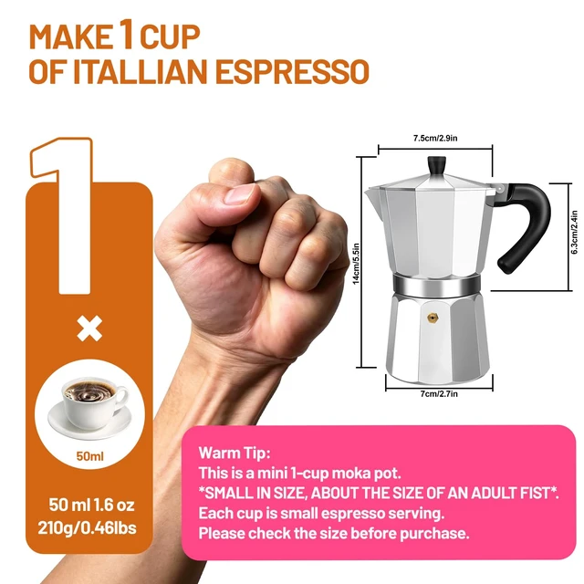 Alt view image 2 of 7 - 1-2 Cup Aluminum Espresso Stovetop Moka Pot Express Coffee Maker Percolator Italian Classic Mocha Coffee Machine for Italian and Cuban Cafe Brewing for Home & Camping 50-100ml 1.6-3.3oz