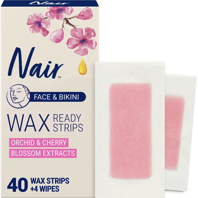 Main image of Hair Remover Wax Ready Strips, Face and Bikini, 40 Count | Upper Lip, Chin & Cheek, Hair Removal, Dermatologist Tested, All Skin Type, Orchid and Cherry Blossom Extracts, Soft Skin
