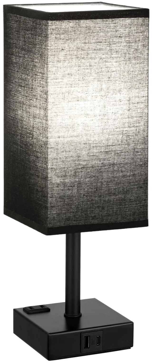 Main image of Black Bedside Table Lamp for Bedroom - Dimmable Touch, USB C+A, AC Outlet | 3-Way Dimming, 5000K Daylight Bulb Included, Nightstand Lamp with Square Linen Shade, Small Room Decor for Men, Boys, Desk