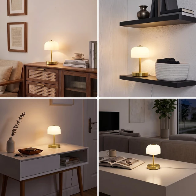 Alt view image 5 of 7 - 9" Corded Touch Control Gold Table Lamp with USB A+C Charging Ports, Dimmable LED Bedside Lamp with 3 Color Temperatures, Small Modern Table Lamps for Bedroom Nightstand Living Room