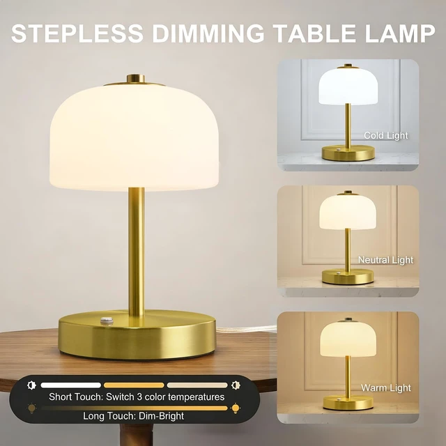 Alt view image 3 of 7 - 9" Corded Touch Control Gold Table Lamp with USB A+C Charging Ports, Dimmable LED Bedside Lamp with 3 Color Temperatures, Small Modern Table Lamps for Bedroom Nightstand Living Room