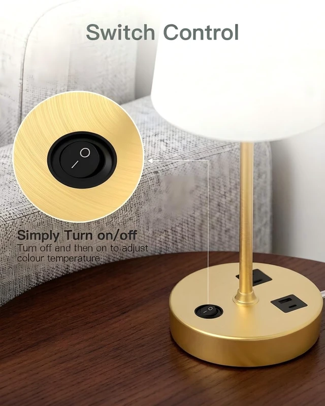 Alt view image 4 of 7 - Bedroom Table Lamp, Bedside Lamp with AC Outlet and USB C Charging Ports(PD 20W), 3-Way Dimmable Lamp with Switch, Lamps with Shade for Night Stands, Living Room, Desk, and Home Office, 6.5Ft