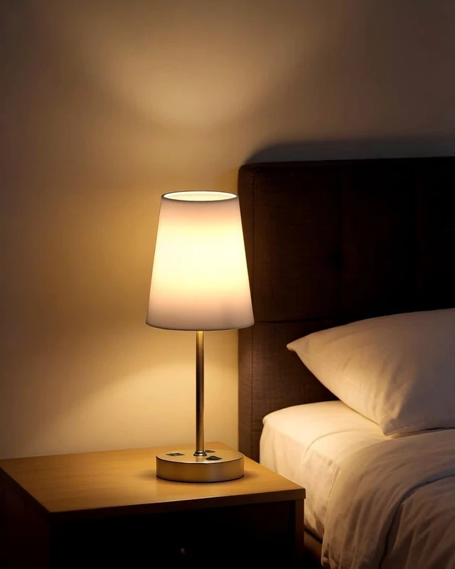 Alt view image 6 of 7 - Bedroom Table Lamp, Bedside Lamp with AC Outlet and USB C Charging Ports(PD 20W), 3-Way Dimmable Lamp with Switch, Lamps with Shade for Night Stands, Living Room, Desk, and Home Office, 6.5Ft
