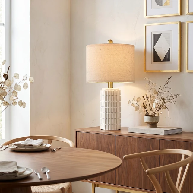 Alt view image 4 of 7 - 21'' Modern Ceramic Table Lamp with Gift Box, White for Bedroom,Small | Bedside Lamps for Nightstands, Gold Pole Design, Farmhouse Home Decor for Living Room, Ideal Housewarming Gift for Women