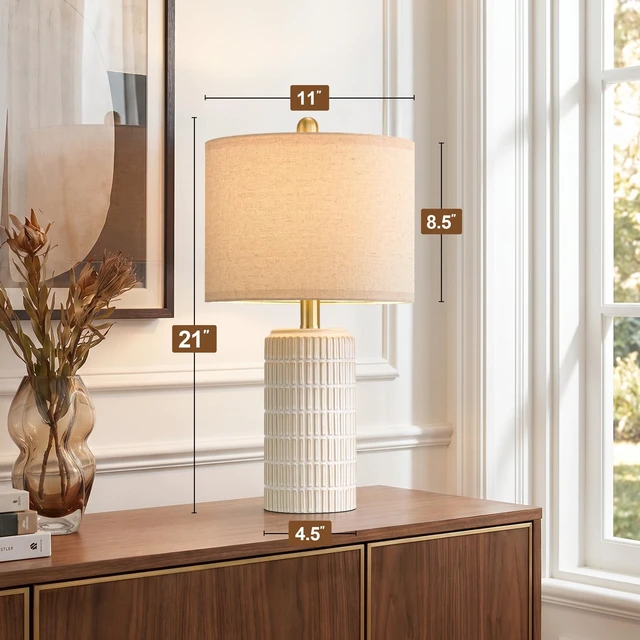 Alt view image 6 of 7 - 21'' Modern Ceramic Table Lamp with Gift Box, White for Bedroom,Small | Bedside Lamps for Nightstands, Gold Pole Design, Farmhouse Home Decor for Living Room, Ideal Housewarming Gift for Women