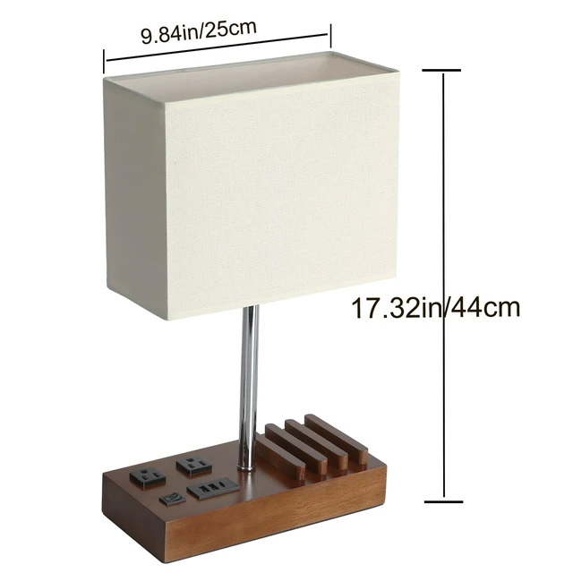 Alt view image 7 of 7 - USB Table Lamp, Multi-Functional Desk Lamp with 2 AC Outlets, Bedside Lamp with 3 USB Charging Ports and Wooden Phone Stands, Nightstand Lamp for Bedroom, Livingroom, Office, Walnut Wood