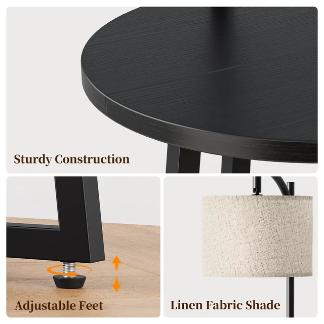 Alt view image 6 of 7 - Floor Lamp with Table - Farmhouse Night Stand with Charging Station | Side Table with Floor Lamps for Living Room, Bedroom, End Table with Lamp Attached 3 Color Temperatures Bulb, 2 Tier Shelves