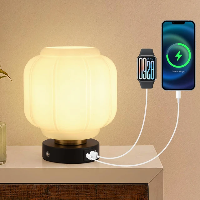Main image of Rechargeable Table Lamp, Cordless Milk Glass Bedside Lamp Small | 4000mAh Battery with Charging Station, Pumpkin Touch Stepless Dimming, for Bedside Bedroom Living Room, Bulb Included, 1 Pack