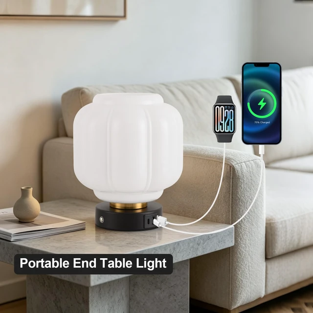 Alt view image 4 of 7 - Rechargeable Table Lamp, Cordless Milk Glass Bedside Lamp Small | 4000mAh Battery with Charging Station, Pumpkin Touch Stepless Dimming, for Bedside Bedroom Living Room, Bulb Included, 1 Pack