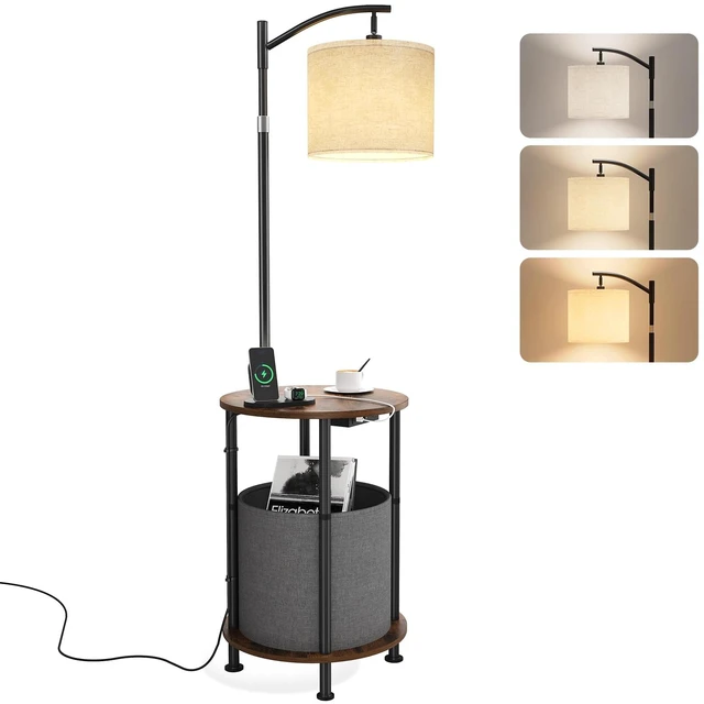 Main image of Floor Lamp with Table,Nightstand with Charging Station Living Room | Lamp with Storage Basket,Type-C & USB Charging, 3-Color LED Bulb, Adjustable Head & Height, Easy Assembly for Bedroom