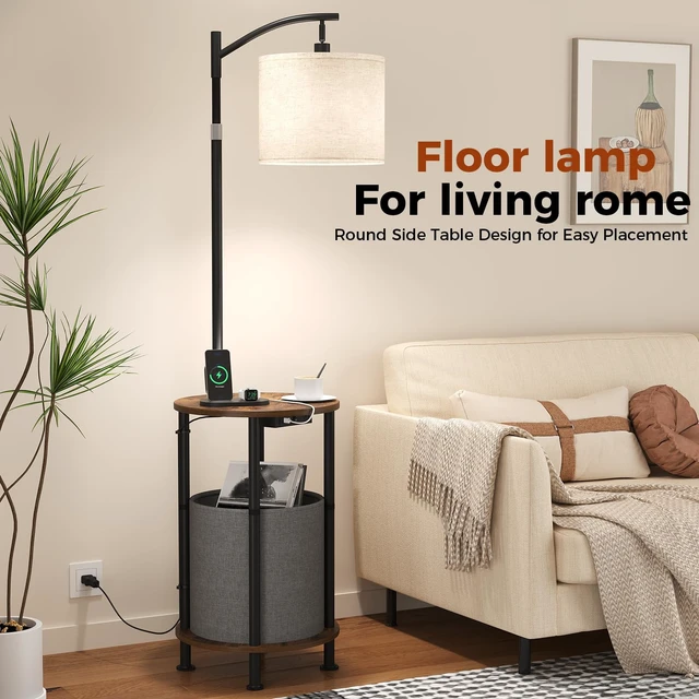Alt view image 3 of 7 - Floor Lamp with Table,Nightstand with Charging Station Living Room | Lamp with Storage Basket,Type-C & USB Charging, 3-Color LED Bulb, Adjustable Head & Height, Easy Assembly for Bedroom