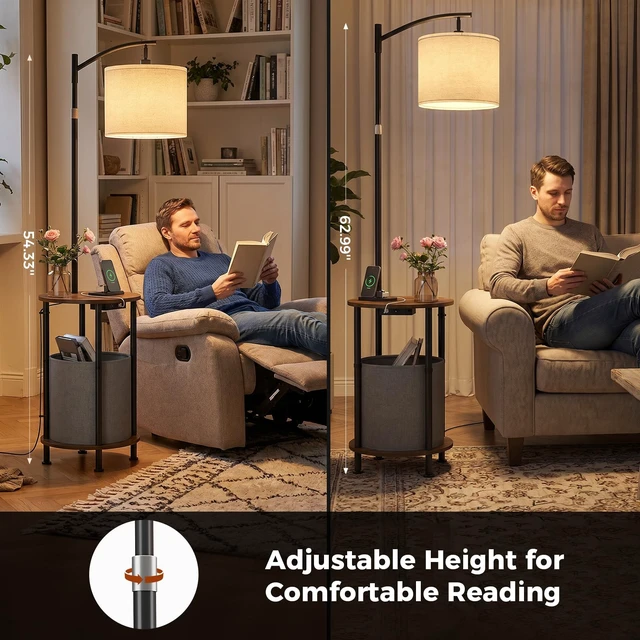 Alt view image 6 of 7 - Floor Lamp with Table,Nightstand with Charging Station Living Room | Lamp with Storage Basket,Type-C & USB Charging, 3-Color LED Bulb, Adjustable Head & Height, Easy Assembly for Bedroom
