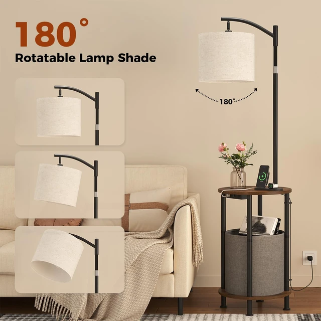 Alt view image 7 of 7 - Floor Lamp with Table,Nightstand with Charging Station Living Room | Lamp with Storage Basket,Type-C & USB Charging, 3-Color LED Bulb, Adjustable Head & Height, Easy Assembly for Bedroom