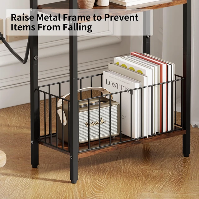 Alt view image 4 of 7 - Floor Lamp with Table & Storage Baskets, End Table with 3 Color Temperatures LED Bulb, Nightstand with Charging Station, Shelves Side Table for Living Room, Bedroom, Office - Brown