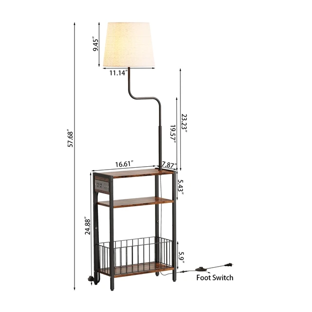 Alt view image 6 of 7 - Floor Lamp with Table & Storage Baskets, End Table with 3 Color Temperatures LED Bulb, Nightstand with Charging Station, Shelves Side Table for Living Room, Bedroom, Office - Brown