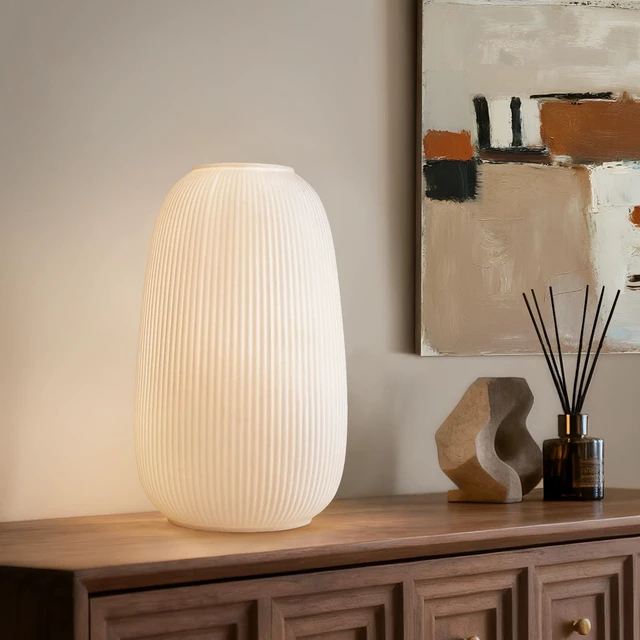 Main image of Modern Ceramic Decorative Table Lamp Living Room Bedroom Bedside | Handcrafted Unique Warm Ambient Lighting Lamp, Accent White Translucent Ceramic shade, Fully Dimmable, Corded, Bulb Included