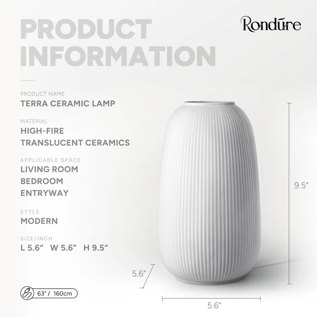 Alt view image 3 of 6 - Modern Ceramic Decorative Table Lamp Living Room Bedroom Bedside | Handcrafted Unique Warm Ambient Lighting Lamp, Accent White Translucent Ceramic shade, Fully Dimmable, Corded, Bulb Included