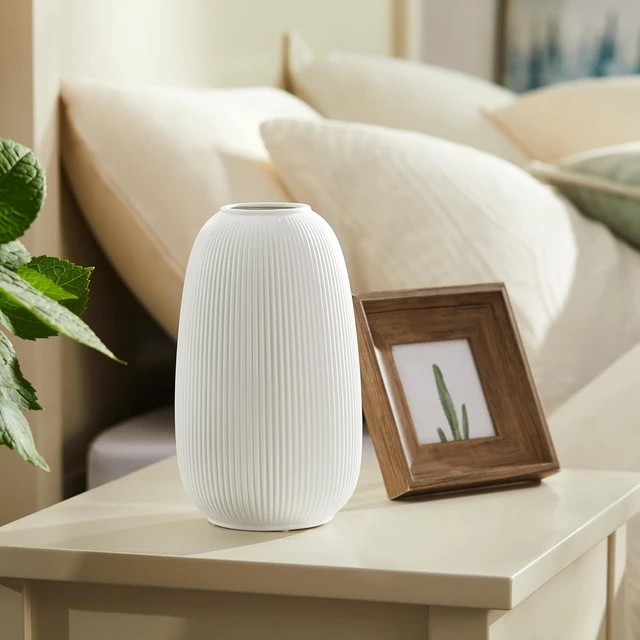 Alt view image 4 of 6 - Modern Ceramic Decorative Table Lamp Living Room Bedroom Bedside | Handcrafted Unique Warm Ambient Lighting Lamp, Accent White Translucent Ceramic shade, Fully Dimmable, Corded, Bulb Included
