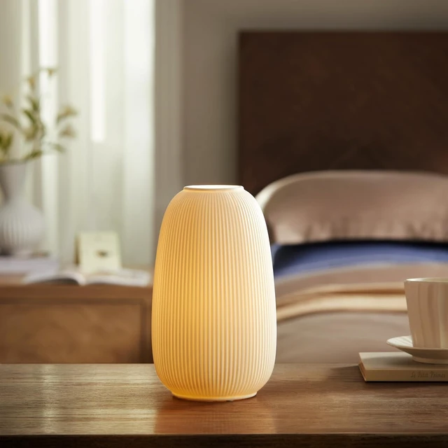 Alt view image 5 of 6 - Modern Ceramic Decorative Table Lamp Living Room Bedroom Bedside | Handcrafted Unique Warm Ambient Lighting Lamp, Accent White Translucent Ceramic shade, Fully Dimmable, Corded, Bulb Included