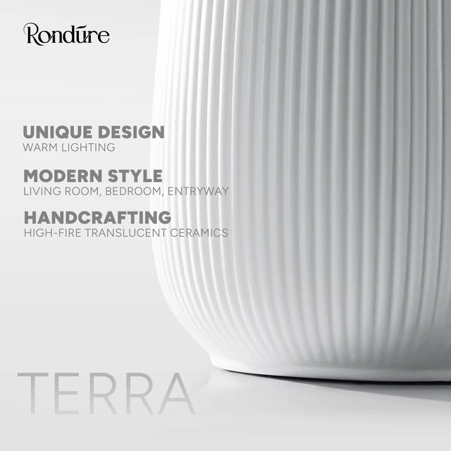 Alt view image 6 of 6 - Modern Ceramic Decorative Table Lamp Living Room Bedroom Bedside | Handcrafted Unique Warm Ambient Lighting Lamp, Accent White Translucent Ceramic shade, Fully Dimmable, Corded, Bulb Included