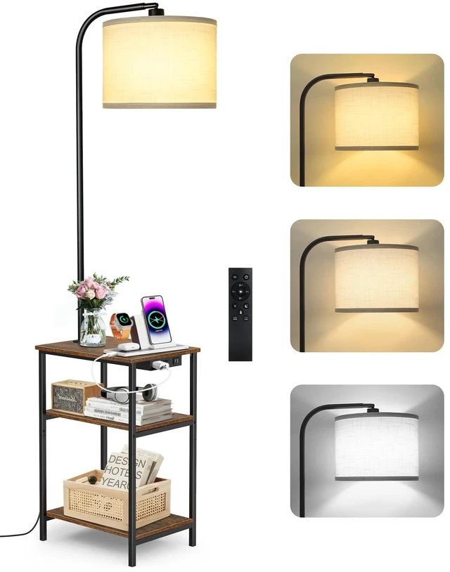 Main image of Floor Lamp with Table & Remote, Side End Table with Charging Station, Dimmable Nightstand with 3 Color Temperatures, 1-Hour Timer, 12W LED Bulb, for Living Room, Bedroom