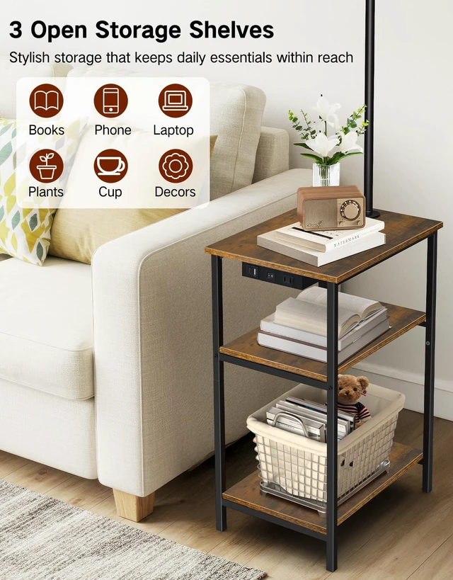 Alt view image 5 of 7 - Floor Lamp with Table & Remote, Side End Table with Charging Station, Dimmable Nightstand with 3 Color Temperatures, 1-Hour Timer, 12W LED Bulb, for Living Room, Bedroom