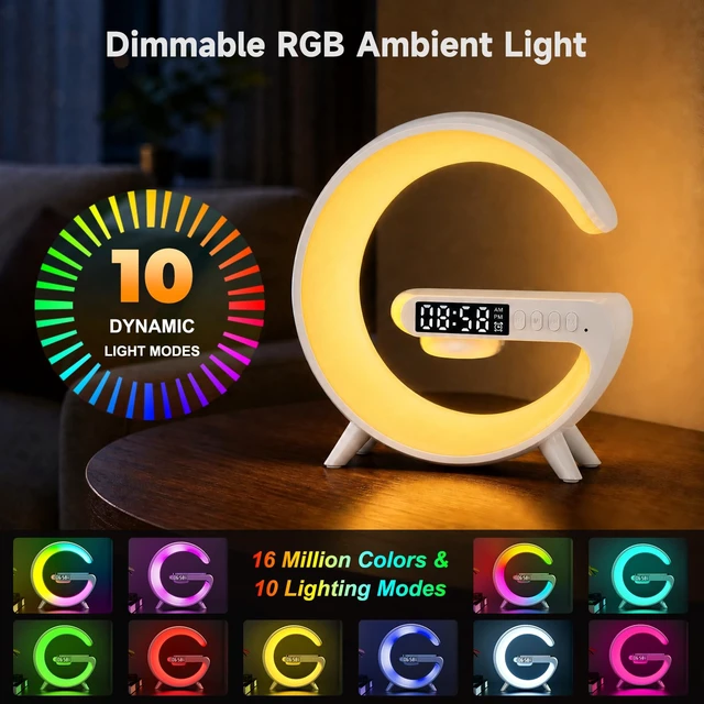 Alt view image 4 of 7 - 5-in-1 Smart LED Table Lamp with Wireless Charger, Bluetooth Speaker, Alarm Clock, Night Light, Bedside Lamp Charging Station for Bedroom Nightstand Dorm Desk, Home Decor, Gifts for Teen Boys Girls