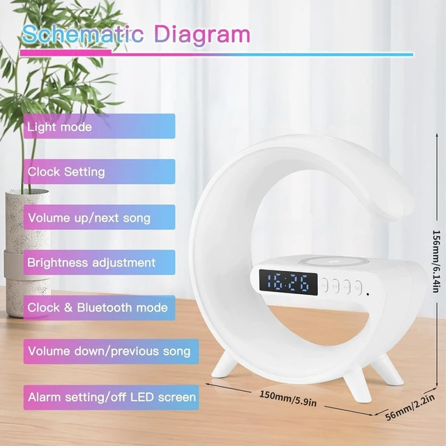 Alt view image 5 of 6 - Mini Wireless Speaker with Bluetooth Lamp, Atmosphere Lamp, Wireless Charging, Alarm Clock,Smart LED Table Lamp, Night Light, Birthday Gifts for Girls Boys Party Aged 4-12 (White)