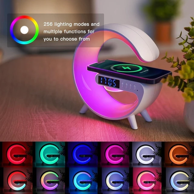 Alt view image 3 of 6 - Mini Wireless Speaker with Bluetooth Lamp, Atmosphere Lamp, Wireless Charging, Alarm Clock,Smart LED Table Lamp, Night Light, Birthday Gifts for Girls Boys Party Aged 4-12 (White)