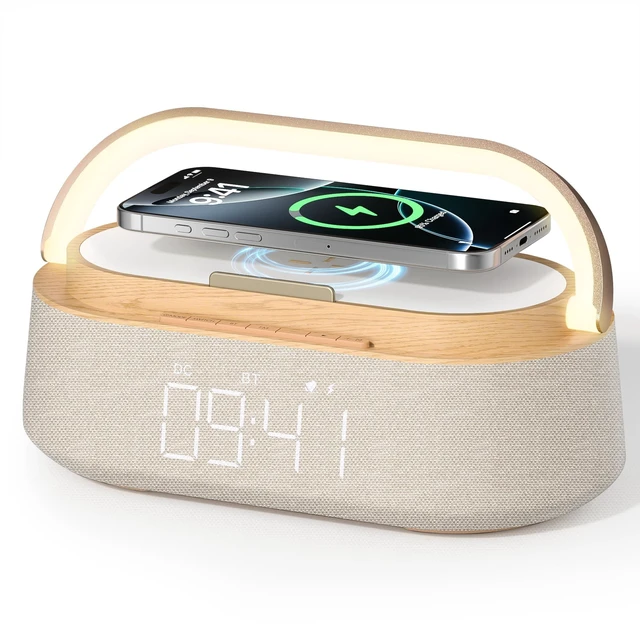 Main image of Digital Alarm Clock Bluetooth Speaker,Wireless Charger FM Radio,NightLight | 6 in 1 Bedroom Alarm Clock with Snooze,15W Wireless Charger 12/24H,Phone Holder 2500mAh battery for Home Office,Ideal Gifts