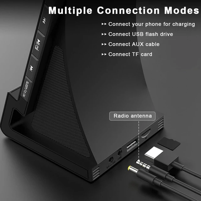 Alt view image 7 of 7 - 8-in-1 Wireless Charger, Alarm Clock, Bluetooth Speaker & FM Radio | Fast Qi Charging, Bluetooth 5.1, Dual 5W Speakers and Remote; Works with Most Nonmetal Cases up to 5mm for iPhone and Samsung