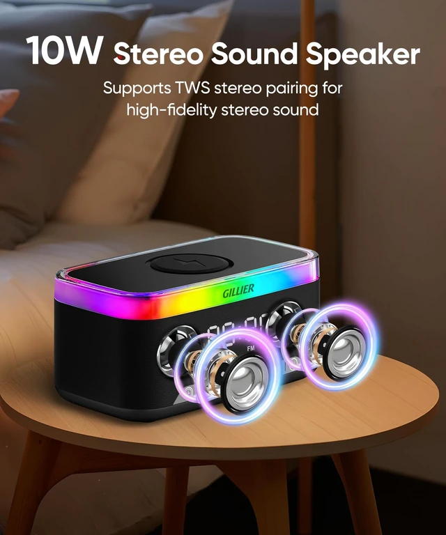 Alt view image 5 of 7 - 15W Wireless Charging Alarm Clock with Sound Machine & Speaker,Black | 15W Fast Charger, 10W Bluetooth Speaker, FM Radio, 12-color Dimmable Night Light, Sleep Timer, Perfect for Bedrooms.