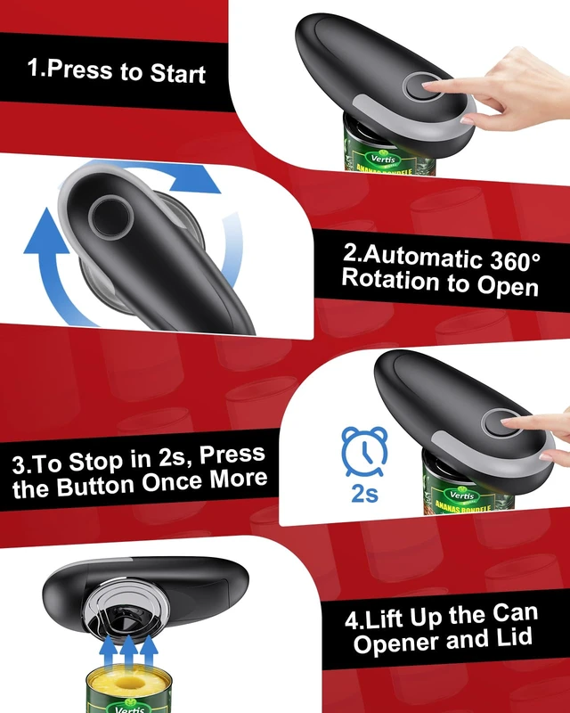 Alt view image 6 of 7 - Hands Free Battery Operated Can Openers for Seniors with Smooth Edge | One Touch, Magnetic Lid Lift, Food-Safe, Easy to Store, Electric Can Opener for Seniors, Arthritis and Weak Hands