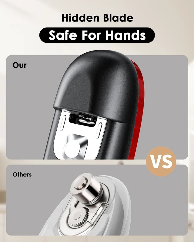 Alt view image 4 of 6 - Core Electric Can Opener_One Touch Auto Stop, 4 AA Battery Powered | Handsfree Smooth Edge Can Openrer for kitchen, Easy for Seniors with Arthritis, Food Safe, for Small / Large Cans, Black Red
